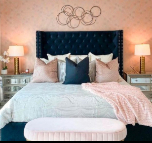 Styled bedroom with custom soft furnishings