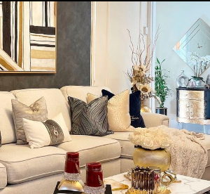 Finished living room with coordinated interior décor